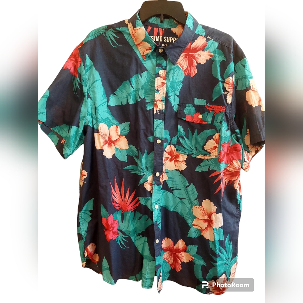 Massimo Supply Hawaiian Floral shirt Navy Pink Fuschia Green Teal S unisex